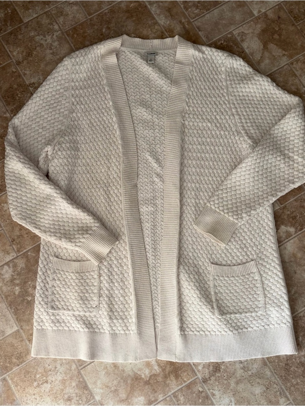 L.L. Bean Cozy Cream Ivory Open-Front Women’s Sweater Cardigan